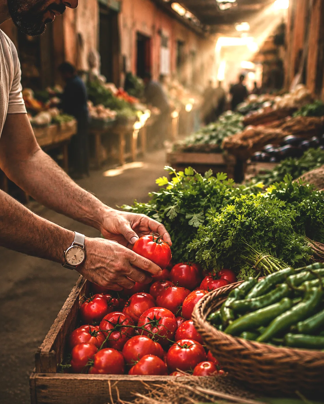 Sélection des ingrédients frais au marché de Tiznit